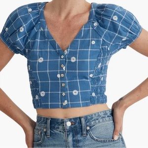 Madewell Puff Sleeve Embroidered Top